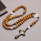 Cifeeo-Christmas Gift New Year's Eve Gift Catholic Wood Beaded Rosary Necklaces For Women Christian INRI Crucifix Cross Pendant Long Chain Men Religion Prayer Jewelry