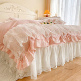 Cifeeo-Pink Romantic French Princess Bedding Set, Lace Ruffles Duvet Cover, Bed Sheet, Bed Skirt, Bedspread, Pillowcases, 100% Cotton