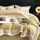 Cifeeo-4Pcs Luxury Winter Thickened Carved Velvet Embroidery Bedding Set Queen King Duvet Cover Set Flat/Fitted Bed Sheet Pillowcases
