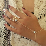 Cifeeo-Christmas gifts idea Winter outfits Christmas outfits Vintage Gold Color Big Zircon Bracelet Ring Wrist Chain Jewelry Fashion Hand Back Bangles Female Women Arrow Bracelet