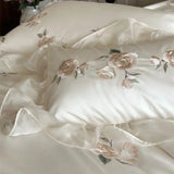 Cifeeo-Cream White 1000TC Egyptian Cotton Rose Flowers Embroidery Lace Ruffles Wedding Bedding Set Duvet Cover Set Bed Sheet Pillowcase