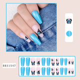 Cifeeo 24Pcs Long Coffin False Nails with Glue Wearable Brown Fake Nails with   Rhinestones Ballet Press on Nails Full Cover Nail Tips