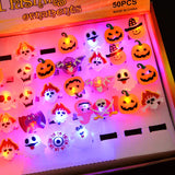 Cifeeo-LED Light Halloween Ring Glowing Pumpkin Ghost Skull Rings Halloween Christmas Party Decoration for Home Santa Snowman Kids Gift