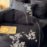 Cifeeo-Egyptian Cotton Flowers Embroidery Bedding Set, Black, Red, Khaki,Vintage Maillard Bedding Set,Duvet Cover,Bed Sheet,Pillowcases