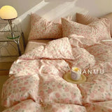 Cifeeo-INS Gentle Pink Rose Bedding Set for Girls Women Soft Bed Sheet Set Pillowcase Single Twin Full 200x230cm Kawaii Duvet Cover Set