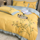 CIFEEO-Spring Summer Bedding Set Washed Cotton Embroidery Bedroom Four-piece Set Full Quilt Cover Princess Style Queen Bed Sheet King Bedding Three-piece Bedding