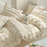 Cifeeo-Faux fur winter Bed linen super soft bed cover full set Bubble Fleece quilt Duvet cover set bed sheet set Microfiber bedding Set