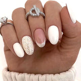 Cifeeo 24Pcs Detachable Almond False Nails French Fake Nails Full Nail Art Tips Press On Nails
