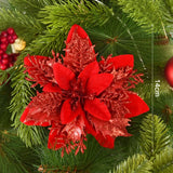 Cifeeo-5/10Pcs 14cm Glitter Artificial Christmas Flowers Xmas Tree Ornaments Merry Christmas Decorations for Home New Year Gift Navidad