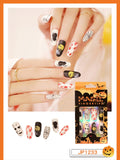 Christmas Cifeeo False Nails Press On Set Almond Black Ghost Design Long Fake Nail Pumpkin Pressure Decorated Adhesive Nail Tips 24Pcs