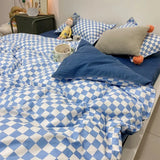 Cifeeo-Nordic Pink Black Checkerboard Duvet Cover Set with Pillowcase Bed Sheet Kid Girls Bedding Sets Full Queen Twin Kawaii No Filler