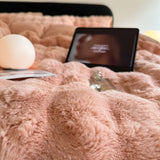 Cifeeo-Autumn and Winter Bedding Set Faux Rabbit Fur Bedding Set, Velvet Fleece Plush, Soft Warm, Cosy, Winter, Luxury, Duvet Cover Set, Bed Sheet, Pillowcases, 4Pcs