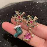 Cifeeo-Christmas gifts Sparkling Zircon Christmas Tree Earrings For Women Shiny Rhinestone Xmas Tree Pendant Dangle Earring New Year Aesthetic Jewelry