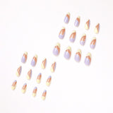 Cifeeo 24Pcs/Set Cream Purple Design False Nail French Full Cover Fake Nails Glue DIY Manicure Nail Art Tools