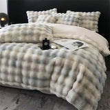 Cifeeo-Autumn and Winter Bedding Set Shaggy Faux Rabbit Fur Velvet Fleece Bedding Set, Plush Duvet Cover, Bed Sheet, Pillowcases, Gradient Color, Ultra Soft