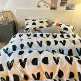 Cifeeo-Nordic Pink Black Checkerboard Duvet Cover Set with Pillowcase Bed Sheet Kid Girls Bedding Sets Full Queen Twin Kawaii No Filler