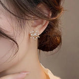 Cifeeo-Christmas gifts Exquisite Crystal Zircon Snowflake Stud Earrings For Women Shiny Rhinestone Flower Pearl Earring Christmas New Year Jewelry Gift