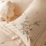 Cifeeo-Chinese Style Flowers Embroidery 1000TC Egyptian Cotton Bedding Set 1 Duvet Cover, 1 Flat/Fitted Bed Sheet, Only 2 Pillowcases