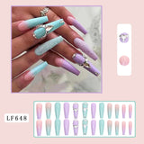 Cifeeo 24Pcs Long Coffin False Nails with Glue Wearable Brown Fake Nails with   Rhinestones Ballet Press on Nails Full Cover Nail Tips