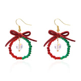 Cifeeo-Christmas Gift idea Christmas Earrings for Women Color Christmas Wreath Bow Rice Christmas Wreath Earrings Holiday Earring Jewelry Gift