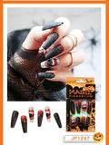 Christmas Cifeeo False Nails Press On Set Almond Black Ghost Design Long Fake Nail Pumpkin Pressure Decorated Adhesive Nail Tips 24Pcs