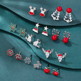 Cifeeo-Christmas gifts Exquisite Inlaid Zircon Christmas Small Stud Earrings For Women Red Elk Snowflake Xmas Tree Snowman Asymmetrical Earring Jewelry