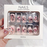 Cifeeo 24pcs Rhinestone Design Fake Nails Shiny Bridal Women Lady party nail DIy Decorations Press On nail Tips False Nail Patch