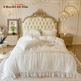 Cifeeo-French Pleat Lace Ruffles Bedding Set, Velvet Fleece Duvet Cover, Bed Sheet, Pillowcases, Princess Bedding Set, Plush, Warm