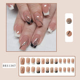 Cifeeo 24Pcs Long Coffin False Nails with Glue Wearable Brown Fake Nails with   Rhinestones Ballet Press on Nails Full Cover Nail Tips