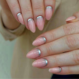 Cifeeo 24Pcs Detachable Almond False Nails French Fake Nails Full Nail Art Tips Press On Nails