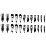 Cifeeo-Halloween Nails 24Pcs Halloween Press on Nail Ghost Water Drop False Nail Threaded Personalized Ghost Face Fake Nails For Women and Girl