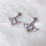 Cifeeo 2023 Vintage Silver Color Metal Heart Wing Crystal Earrings Ear Stud For Girls Women New Korean Fashion Ear Rings Jewelry Harajuku
