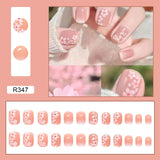 Cifeeo- Spring Sakura Lovely Girl Nail Art Wearable False Nails Press On Fake Nails Tips 24pcs/box With Wearing Tools As Gift