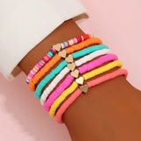 Cifeeo-Christmas Gift New Year's Eve Gift Fashion Rainbow Stackable Bracelets Set For Women Heart Charm Soft Clay Pottery Layering Beads Chain Bangle Female Boho Jewelry