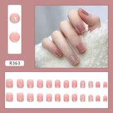 Cifeeo- 24pcs/box Press On False Nails Cute Nail Art Wearable Fake Nails Short Square Shiny Pink With Wearing Tools As Gift