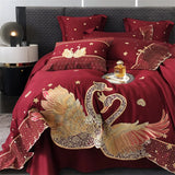 Cifeeo-Gold Swan Love Embroidery Wedding Bedding Set, Egyptian Cotton Duvet Cover Set, Bed Sheet, Pillowcases, 1000TC, 4 Pcs, 6Pcs