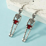 Cifeeo-Halloween Jewelry Vintage Skeleton Dangle Earrings For Women Gothic Punk Red Heart Metal Skull Drop Earring Festival Party Halloween Jewelry Gifts