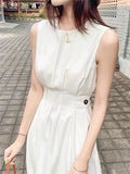 Cifeeo-New Summer Women French Style Sleeveless Slim Dress Office Lady Fashion Chic Casual White Dress Vestdios