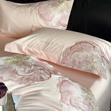 Cifeeo-Pink Blue Champagne Flowers Embroidery Luxury Bedding Set 1000TC Egyptian Cotton Duvet Cover Flat/Fitted Bed Sheet Pillowcases