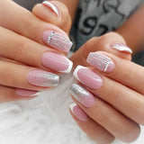 Cifeeo Detachable Manicure Wearable Nail Art Press On Nails purple Glitter French False Nails Long Coffin Fake Nails Full Cover Tips