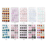 Cifeeo-Halloween Nails Kids Full Cover False Nails Press On Self Adhesive Nail Manicure Tips Candy Color Fake Nails Nail Art for Children 24Pcs/box