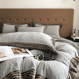 Cifeeo-4Pcs Luxury Winter Thickened Carved Velvet Embroidery Bedding Set Queen King Duvet Cover Set Flat/Fitted Bed Sheet Pillowcases