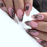 Cifeeo 24Pcs Detachable Almond False Nails French Fake Nails Full Nail Art Tips Press On Nails