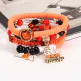 Cifeeo-Halloween Jewelry Halloween Beaded Bracelets Set For Women Pumpkin Bat Spider Evil Eye Multilayer Beads Stretch Bracelet All Saints' Day Gifts