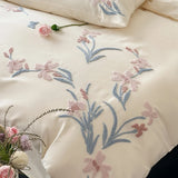 Cifeeo-3/4Pcs Elegant Flower Embroidery Egyptian Cotton Bedding Set Single Queen King Duvet Cover Set Flat/Fitted Bed Sheet Pillowcases