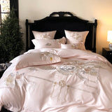 Cifeeo-Pink Chinese Style Flowers Bird Embroidery Luxury Bedding Set 1000TC Egyptian Cotton Duvet Cover Bed Sheet Pillowcases 4/5Pcs