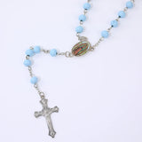 Cifeeo-Christmas Gift New Year's Eve Gift Blue Rosary Necklace For Women Men 6MM Wooden Prayer Beads Long Chain Religious Virgin Mary Cross Pendant Men Party Jewelry Gift