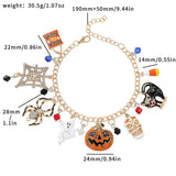 Cifeeo-Halloween Jewelry New Halloween Charm Bracelet Inlaid Zircon Spider Web Pumpkin Ghost Black Cat Skeleton Pendant Hip Hop Punk Metal Bracelets Gift