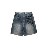 Cifeeo-Skull personalized print gothic punk casual denim shorts for men clothing 2024 summer new hip-hop Korean fashion y2k baggy pants