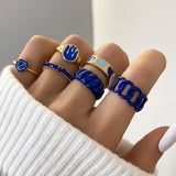 Cifeeo-Christmas Gift New Year's Eve Gift Bohemia Geometric Colorful Enamel Kunckle Ring Set For Women Butterfly Heart Sign Finger Ring Female Daily Jewelry